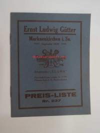 Ernst Ludvig Gütter &quot;ELGMA&quot; Preis-Liste nr 237 -soittimenrakennuksen työkaluja, soittimia, tarvikkeita -tuoteluettelo -catalog of musical instruments, tools,