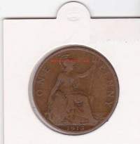 Iso-Britannia:  Great Britain one penny 1913 George V. 1 pennin kolikko.