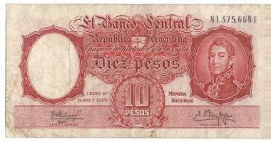 Argentiina 10 Pesos 1954-63   seteli