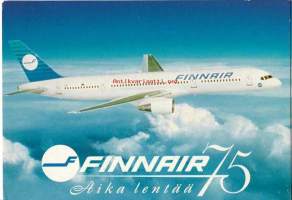 Finnair  75 aika lentää    - lentokonepostikortti  kulkematon