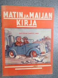 Matin ja Maijan kirja -kansikuvassa häkäpönttöauto H-ki 10411, sisältö vahvasti sodan ja pula-ajan innoittamaa (1942)