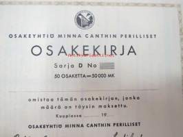 Osakeyhtiö Minna Canthin perilliset, Kuopio 19??, 50 osaketta = 50 000 mk -osakekirja, blanco