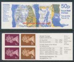 Iso-Britannia: Postituore käyttöpostimerkkivihko 50p FB60 **.  Arkeologia 2. FB60 Archaeology 2. .  Howard Carter ja hänen Tutankhamon-löytönsä Egyptissä.,