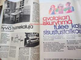 Avotakka 1976 nr 1 tammikuu, sis. mm. seur. artikkelit / kuvat / mainokset; Kansikuva + artikkeli Inga Sulin + koti, Vuoden huonekalu, Värit avartavat pikku