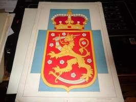 Painokuva Suomen vaakuna kuninkaan kruunulla (pahville painettu)
