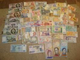 51 kpl erilaisia käyttämättömiä ja aitoja seteleitä UNC, esim. Pohjois-Korea, Venezuela, Zambia, Kongo, Mongolia, jne. jne.