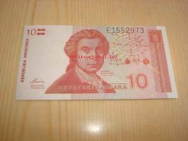 1991 Kroatia 10 Dinar käyttämätön ja aito seteli UNC