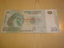 2003 Kongo 20 Francs käyttämätön ja aito seteli UNC hieno leijona-aihe