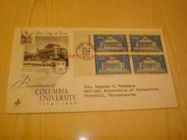 200th Anniversary of Columbia University 1754-1954 USA ensipäiväkuori FDC  neljällä postimerkillä