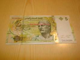 2013 Tunisia 5 Dinari käyttämätön ja aito seteli UNC