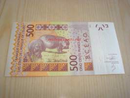 2012 Keski-Afrikan Tasavalta, 500 Francs, virtahepo, käyttämätön ja aito seteli UNC katso myös muut kohteeni mm. useita satoja erilaisia käyttämättömiä ja