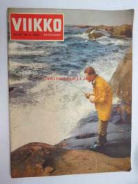 Viikko Sanomat 1957 nr 19, ilmestynyt 10.5.1957, sis. mm. seur. artikkelit / kuvat / mainokset; Hellas Kola, Kestilä gabardiini, Kuninkaallinen aita ja aitio,