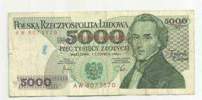 Puola 5000 Zlotych  1982  - seteli