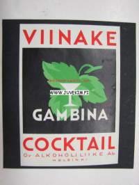 Alko Gambina Viinake Cocktail -viinaetiketti 1930-luvulta
