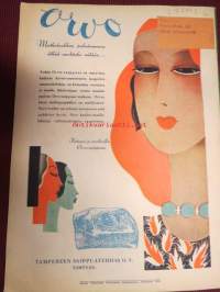 Kotiliesi 1930 nr 12 juhannus (kansi Martta Wendelin tyttö ja kissa -aihe), Takakannessa värimainos Orvo-saippua. Artikkeli ja 8 kuvaa aiheesta: kuisti (mm