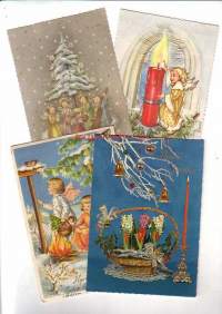 Joulukortteja 50-60-luvuilta, joulumerkit takana (katso kuva)