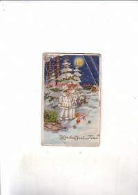 Joulukortti vuodelta 1929, joulumerkki takana (katso kuva)
