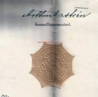 Vihkitodistus  - paperisinetti / Sigillum Civitatis Helsinforsis / Kunnallispormestari 1936
