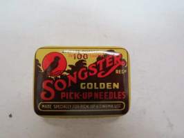 Songster Golden pick-up needles -savikiekkolevysoittimen neularasia -78 rpm record needles - tin box