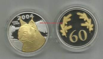 Suomen Rahapaja / Mint of Finland 2004 Lynx Lynx/ Ilves ja 60,  0,925 hopeaa 2 kpl  paino pillereineen n 60 g kotelossa 9x10x3 cm