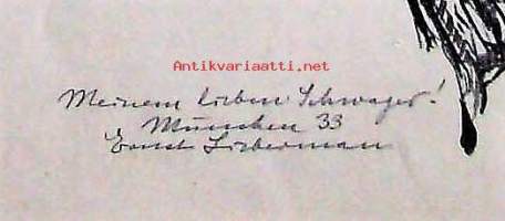 Ernst Liebermann,&quot;Huuhkaja-tutkielma&quot; 1933 litografia laattasigneeraus 45x35 cm ei kehyksiä / Ernst Liebermann (1869 - 1960) oli saksalainen taidemaalari ,