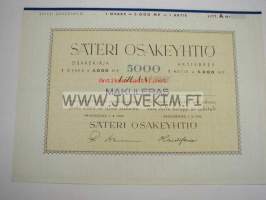 Säteri Osakeyhtiö, Valkeakoski 1942, 5 000 mk -osakekirja