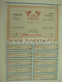 Old Foxes Oy, Helsinki 1988, 1 000 mk -osakekirja