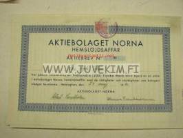 Aktiebolaget Norna Hemslöjdsaffär, Helsinki 1940 200 mk, osake nr 52 Agda Wilén -osakekirja