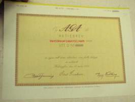 Oy AGA Ab, Helsinki 1958, 10 000 mk -osakekirja