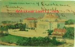 Vanha postikortti Columbia College, New York. Kulkenut Brooklyn N.Y. Sta Jan 16. 1910 Wiialan Lasitehtaalle Miss Esther S:lle.