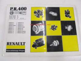 Renault 5, 6, Rodéo, 9, 11, 12, 14, 15, 16, 17, 18, Fuego, 20, 30, Estafette, Jeep (CJ) 1976&gt;  P.R. 400 14 11/1991 varaosaluettelo