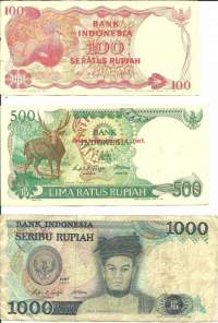 Indonesia - 1000, 500 ja 100 rupiah 1987-8   3 kpl erä