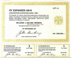Expander Oy  Joukkovelkakirjalaina 1991 ,  1 000 000 mk  Helsinki 24.10.1991 specimen - joukkovelkakirjalaina