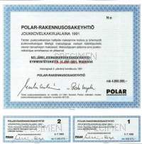 Polar-Rakennus Oy  Joukkovelkakirjalaina  1991    4 850 000 mk , Helsinki 5.2.1991 specimen