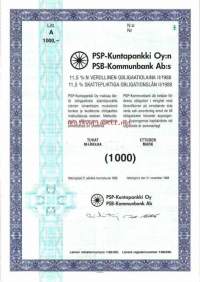 PSP-Kuntapankkipankki Oy  verollinen obligaatiolaina  II/1988    1 000 mk  Helsinki  21.11.1988  specimen