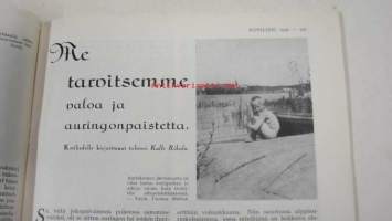 Kotiliesi 1930 nr 12 juhannus (kansi Martta Wendelin tyttö ja kissa -aihe), Takakannessa värimainos Orvo-saippua. Artikkeli ja 8 kuvaa aiheesta: kuisti (mm