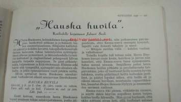 Kotiliesi 1930 nr 12 juhannus (kansi Martta Wendelin tyttö ja kissa -aihe), Takakannessa värimainos Orvo-saippua. Artikkeli ja 8 kuvaa aiheesta: kuisti (mm