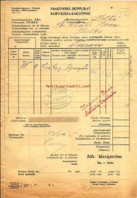 Alfr. Weckström Turku tyhj tynnyriä   22.12.1915 - VR-rahtikirja  leima Kolho