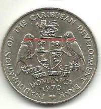 Dominica British  Colony  4 dollaria 1970 -halk 38,5 mm   Dominican liittovaltio eli Dominica on pieni saarivaltio Karibianmerellä. Maa oli pitkään Yhdistyneen
