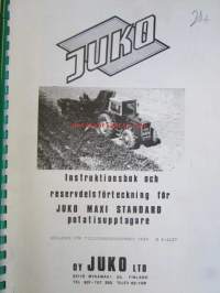 JUKO Maxi Standart perunannostokone käyttöohje- ja varaosakirja / Juko-Maxi Standart potatisupptagare instruktions- och reservdelsförteckning, Gällande för